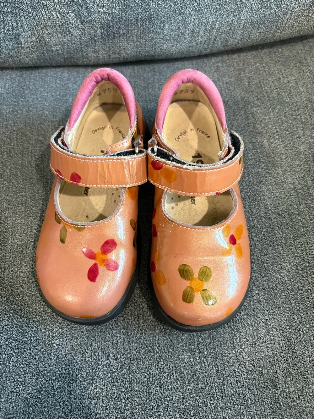 Girls' Peach Floral Mary Jane Dress Shoes with Strap